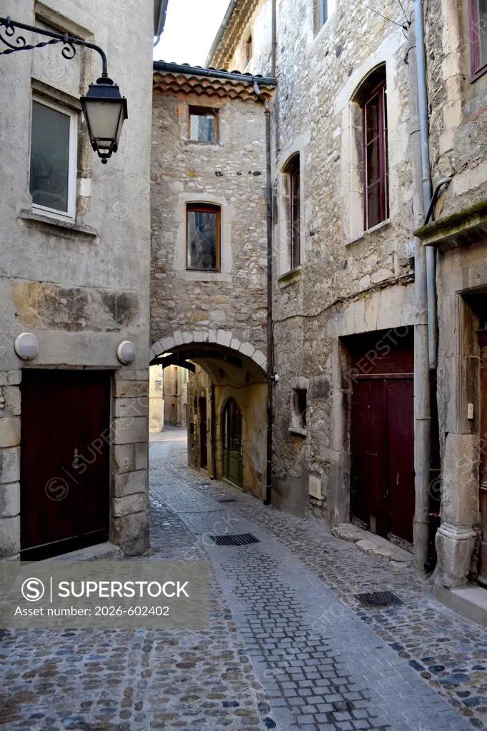 Houses along an alley, Viviers, Ardeche, Rhone-Alpes, France