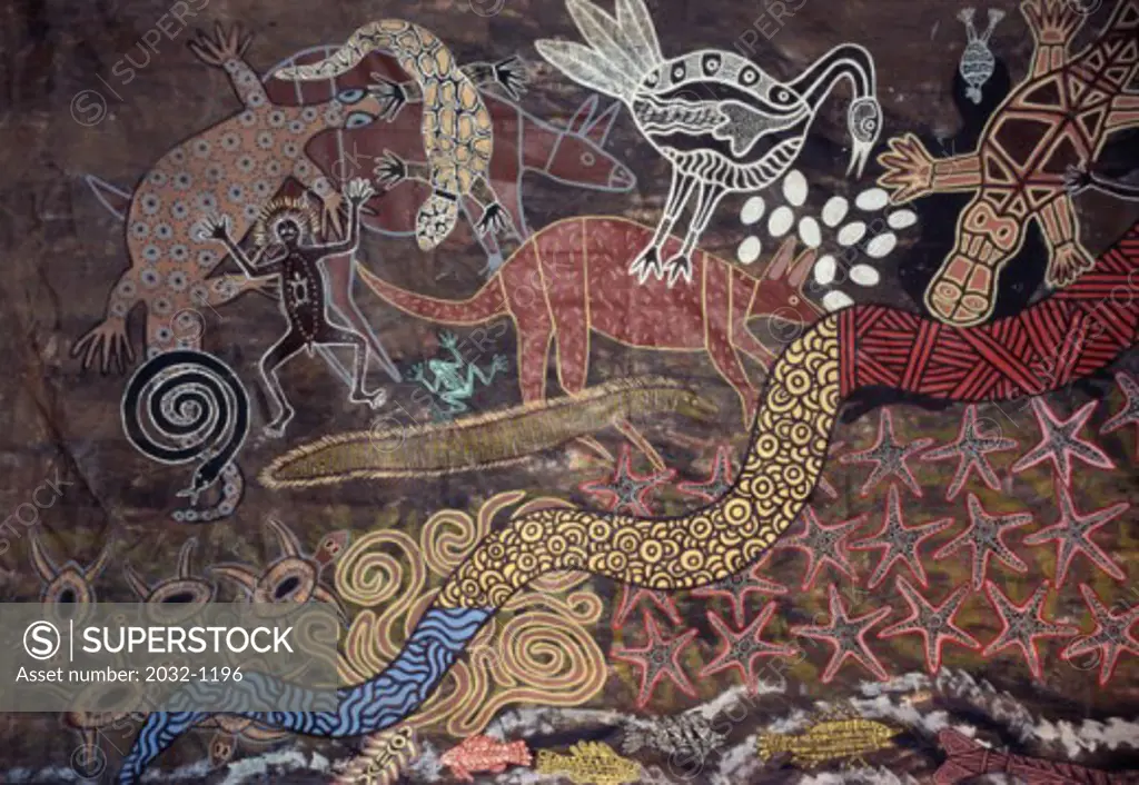 Aboriginal Wall Painting by the Tjapukai People Kuranda, Queensland, Australia Aboriginal Art 