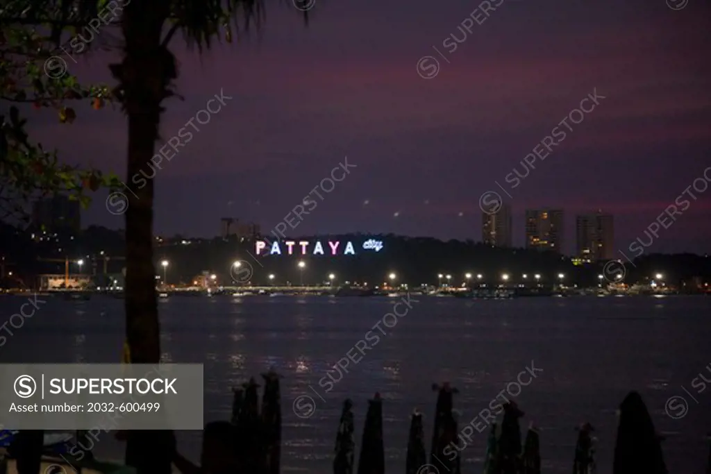 City lit up at the waterfront, Pattaya, Thailand