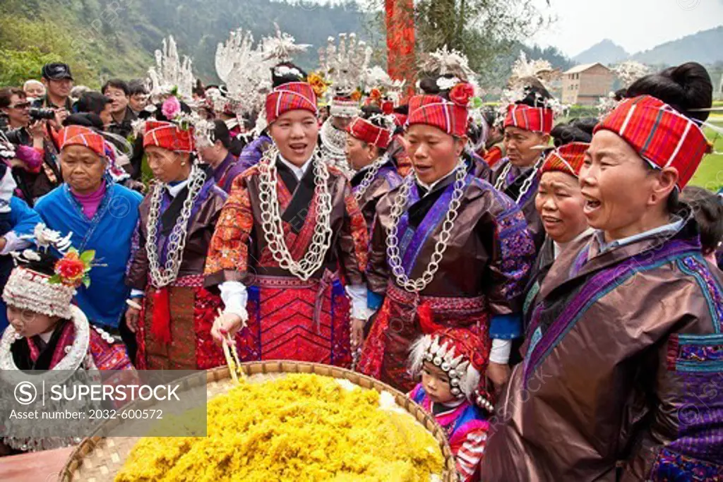 China, Guaizhau, Xidong, Miao people and traditional rice for Sisters' Meal Festival