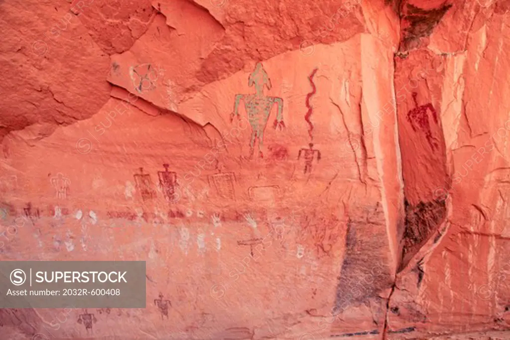 USA, Arizona, Navajo Reservation, Anasazi pictographs on rock