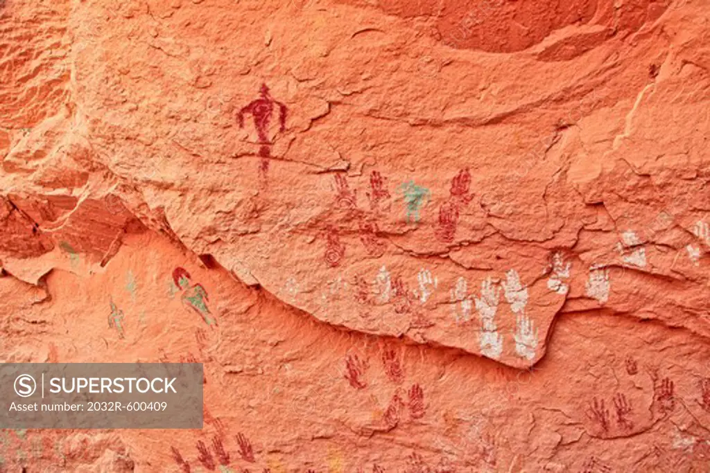 USA, Arizona, Navajo Reservation, Anasazi pictographs on rock