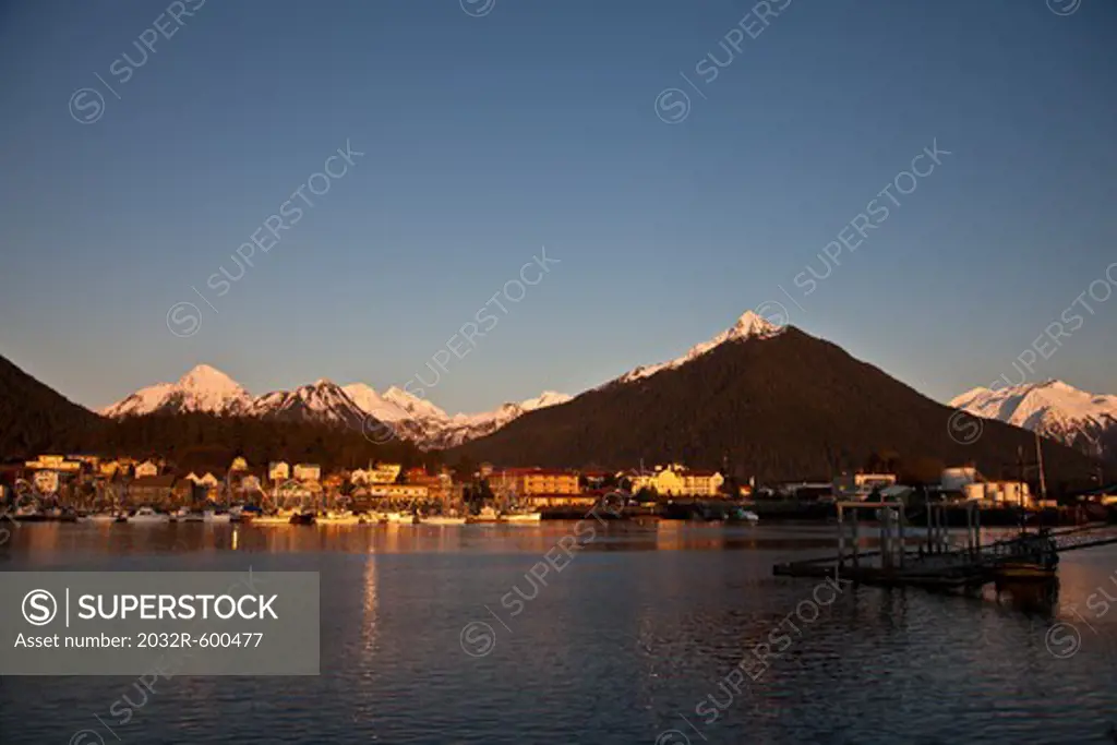 USA, Alaska, ANB Harbor, Sitka Pioneers' Home and Arrowhead Peak