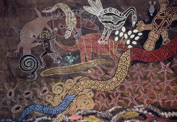 Aboriginal Wall Painting by the Tjapukai People Kuranda, Queensland, Australia Aboriginal Art 