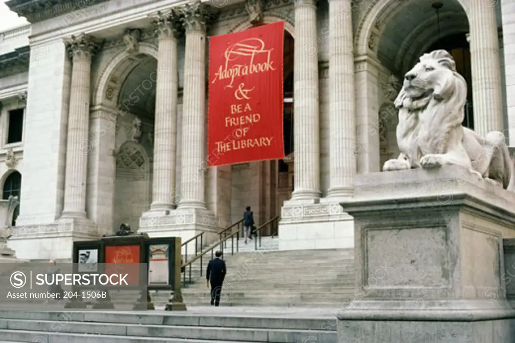 Entrance of a library, New York Public Library, Manhattan, New York City, New York, USA