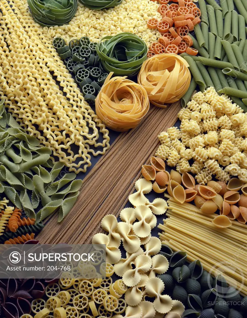 Close-up of assorted pastas