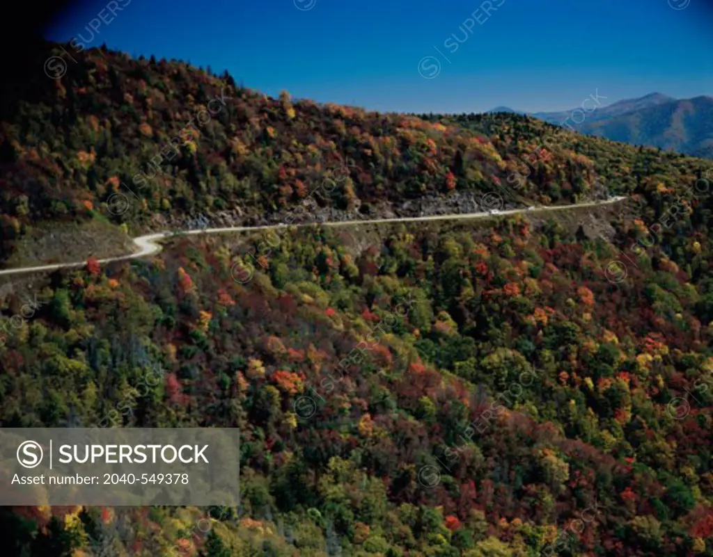 Panoramic view of a road on the side of a mountain, Waterrock Knob, Blue Ridge Parkway, North Carolina, USA