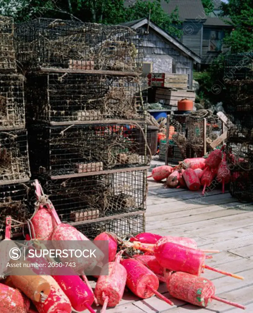 Lobster traps at a harbor, Stonington Harbor, Maine, USA
