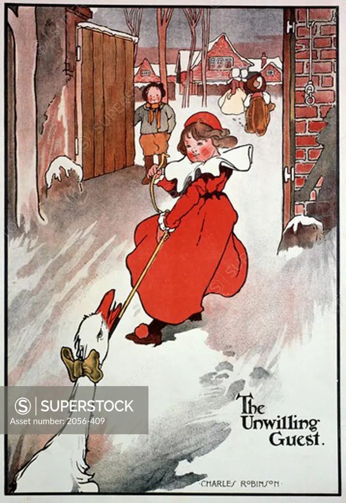 The Unwilling Guest by Charles Robinson, illustration from 'The Sphere of Christmas', 1901, (1870-1937), Nostalgia Cards