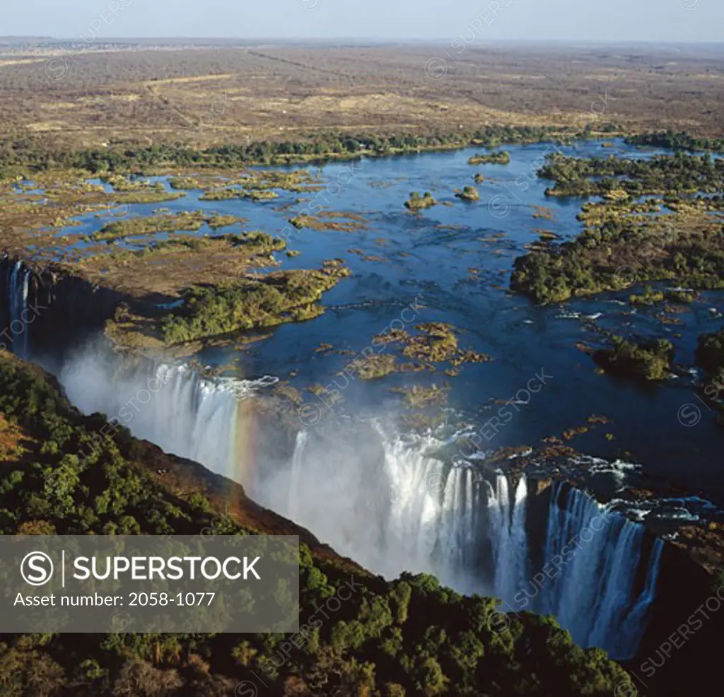 Aerial view of a waterfall, Victoria Falls, Zambezi River, Zimbabwe-Zambia