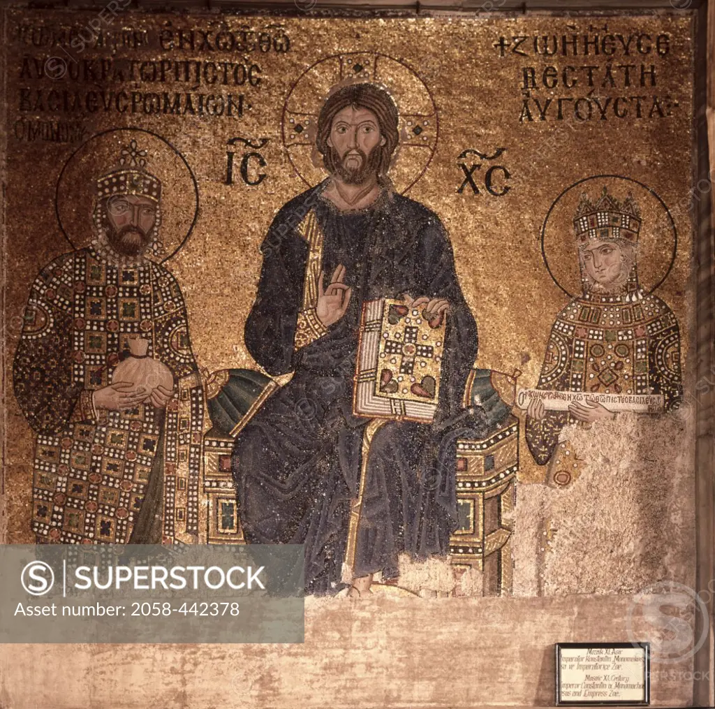 Christ Enthroned with Constantine XI and Empress Zoe 11th C. Mosiac Hagia Sophia, Instanbul, Turkey