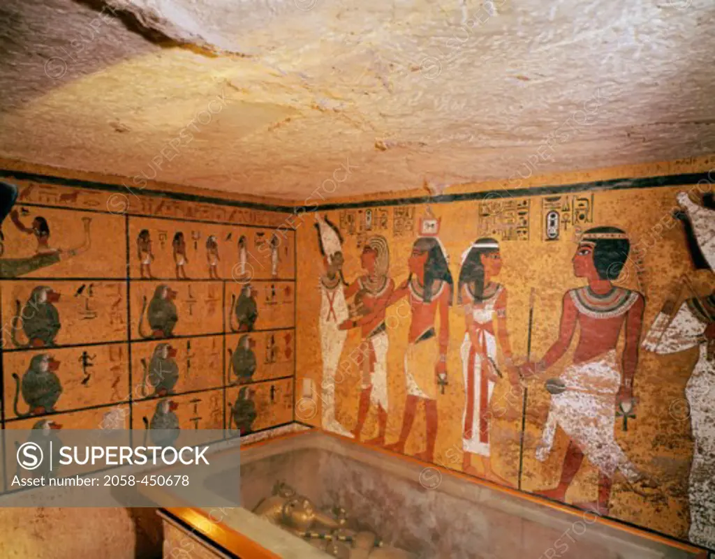 Tutankhamen: Tomb Painting 1342 B.C. Egyptian Art Fresco Valley of the Kings, Thebes