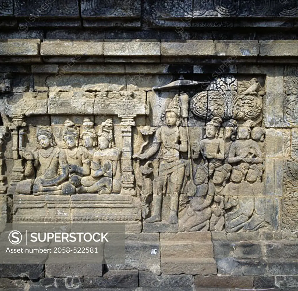 Bas relief on a temple, Borobudur Temple, Java, Indonesia