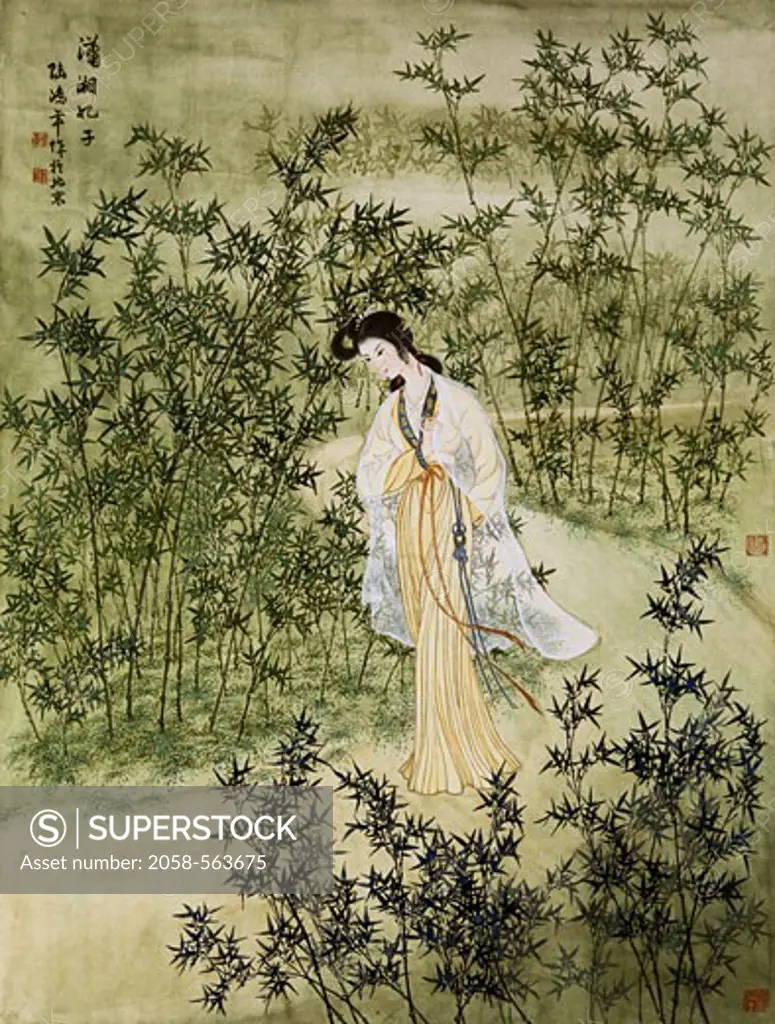 Woman On A Path  Chinese Art  Tapestry