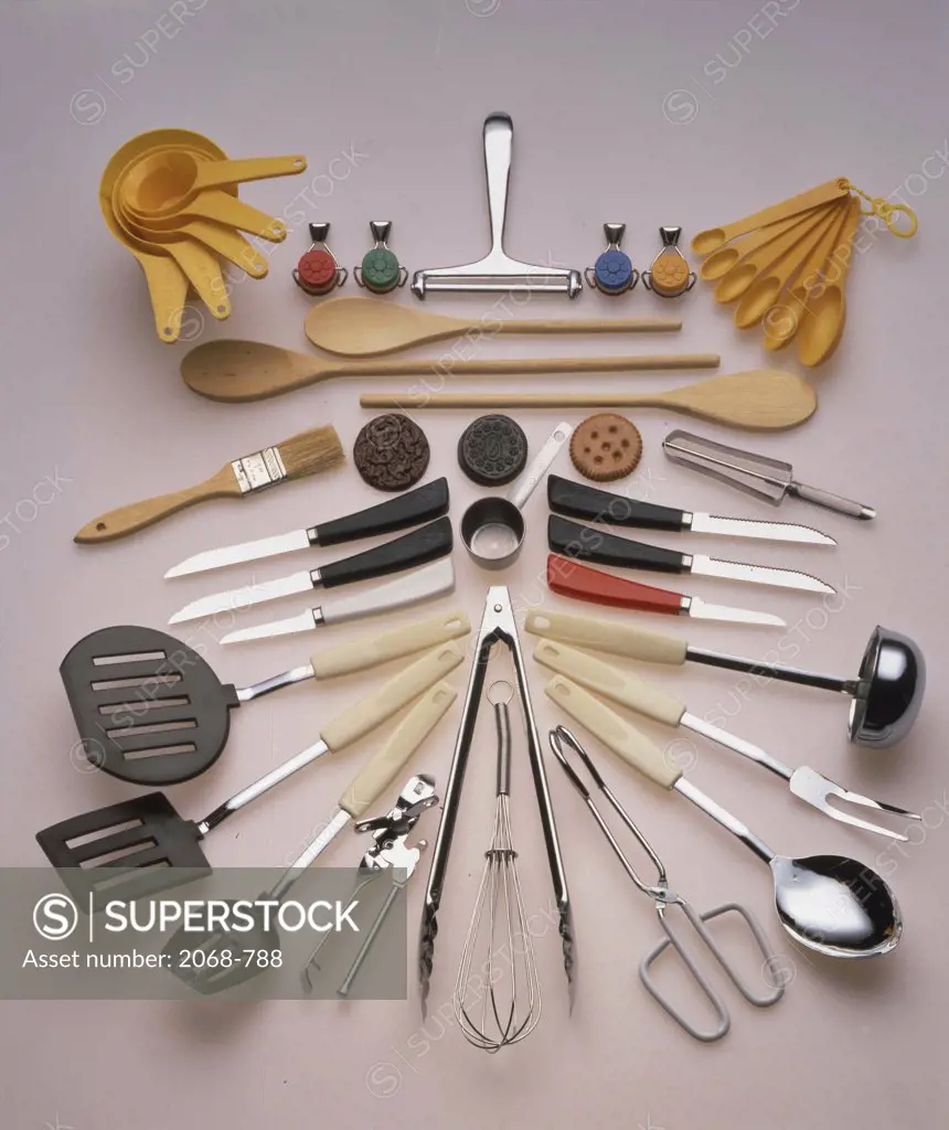 High angle view of kitchen utensils