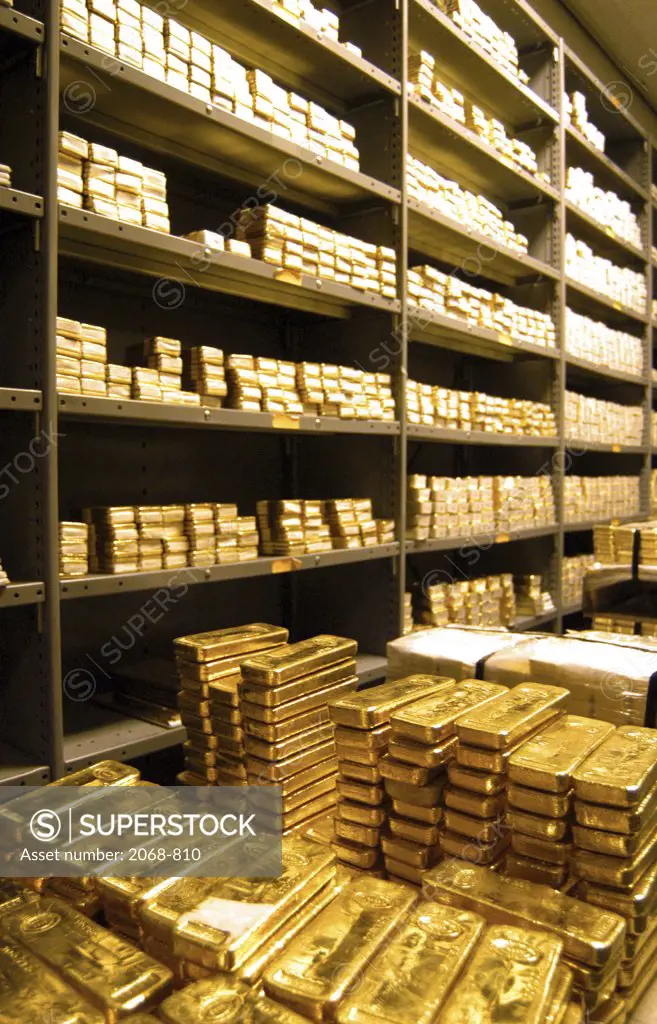 Gold ingots in a bank