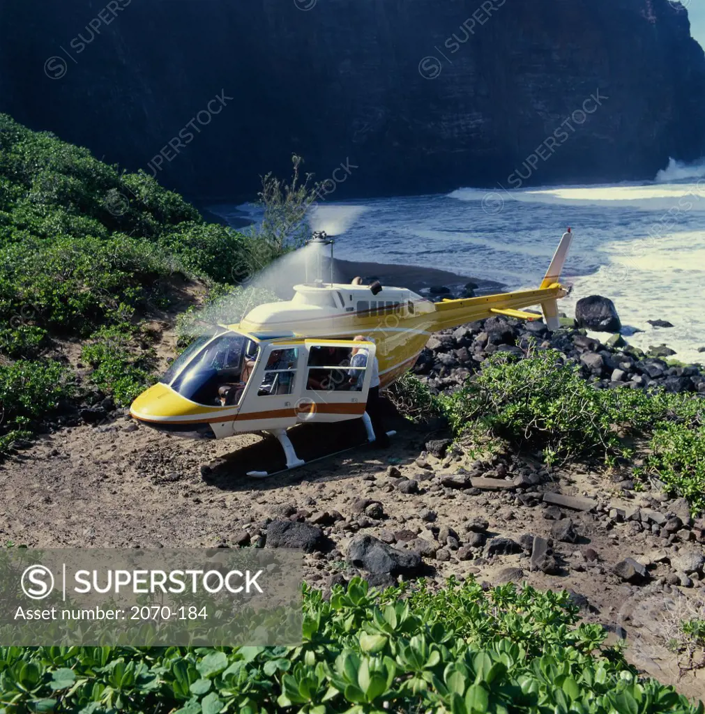 A Sightseeing helicopter, Na Pail Coast, Bell Jet Ranger, Kauai, Hawaii, USA