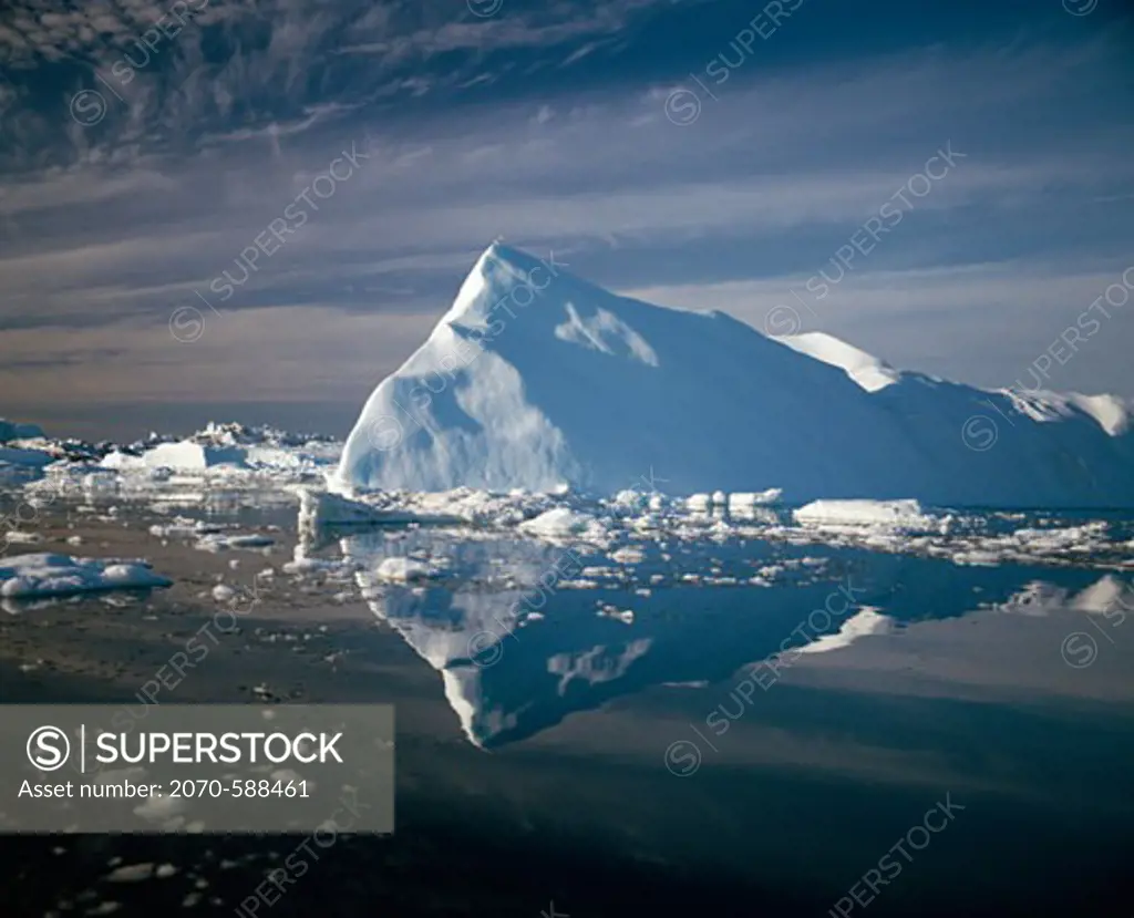 Reflection of an iceberg in water, Jakobshavn Glacier, Disko Bay, Greenland