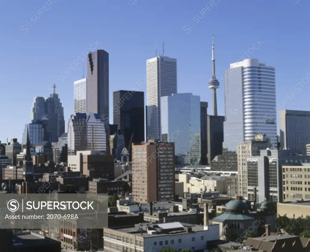 High angle view of skyscrapers in a city, Toronto, Ontario, Canada