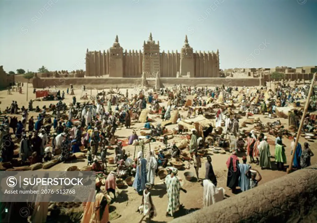 Crowd in front of a mosque, Djenne, Mali