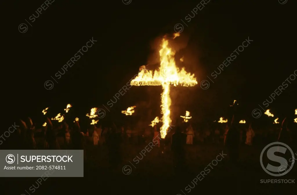 Ku Klux Klan Cross Burning Ceremony Near Saluda, South Carolina USA
