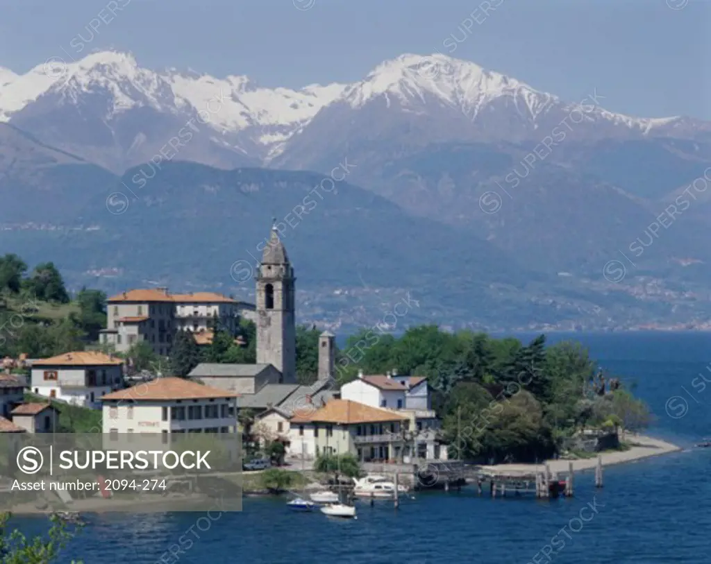 High angle view of a town, Rezzonico, Lake Como, Italy