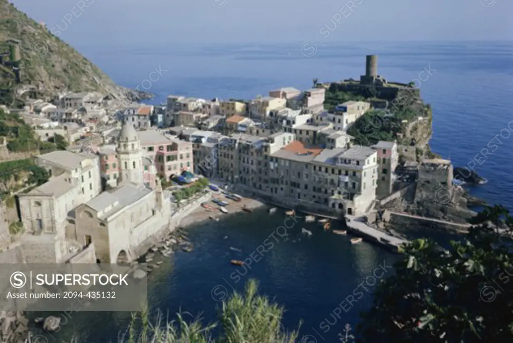 High angle view of a town, Vernazza, Italy