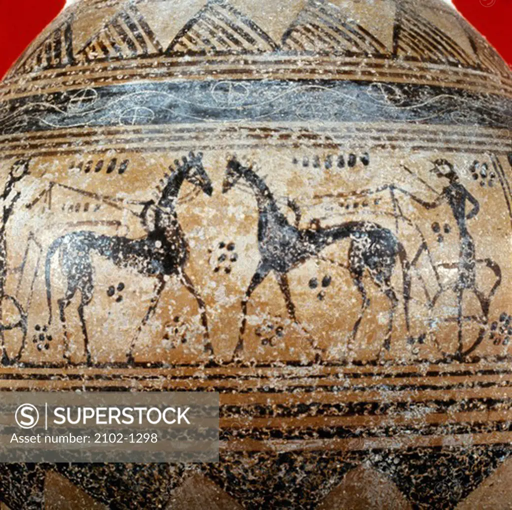 Close-up of Apulian vase with horses, Greek Art