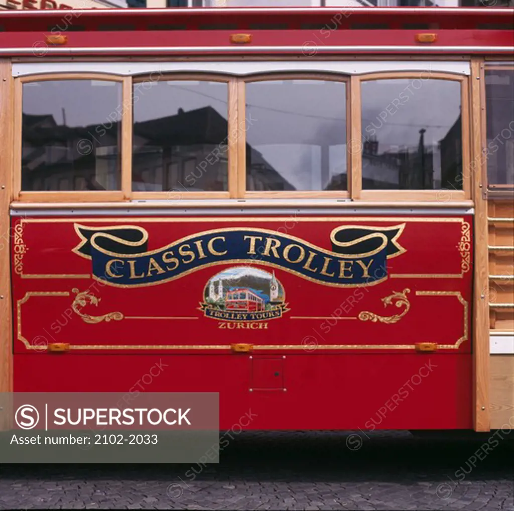 Switzerland, Zurich, close up of red classic trolley