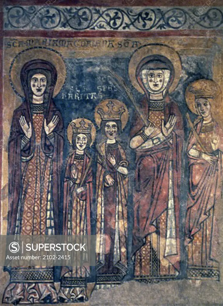 martyr saints standing with royal couple,  fresco