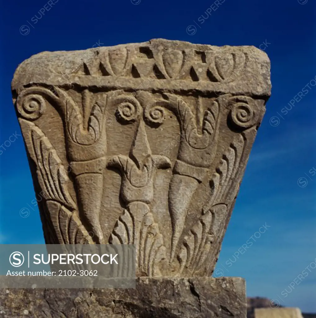 Carved stone, Roman Ruins, Volubilis, Morocco