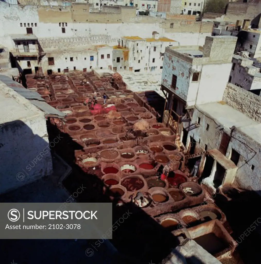 High angle view of a Tannery, Fez, Morocco