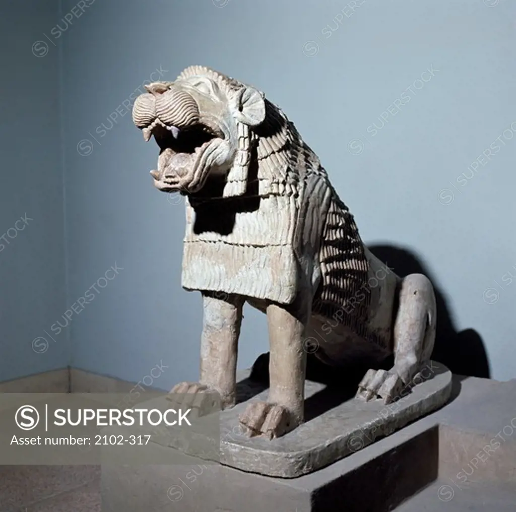 Lion statue from Tell Armal, terra cotta, 1800 B.C., Ancient Near East, Iraq, Baghdad, Iraq Museum