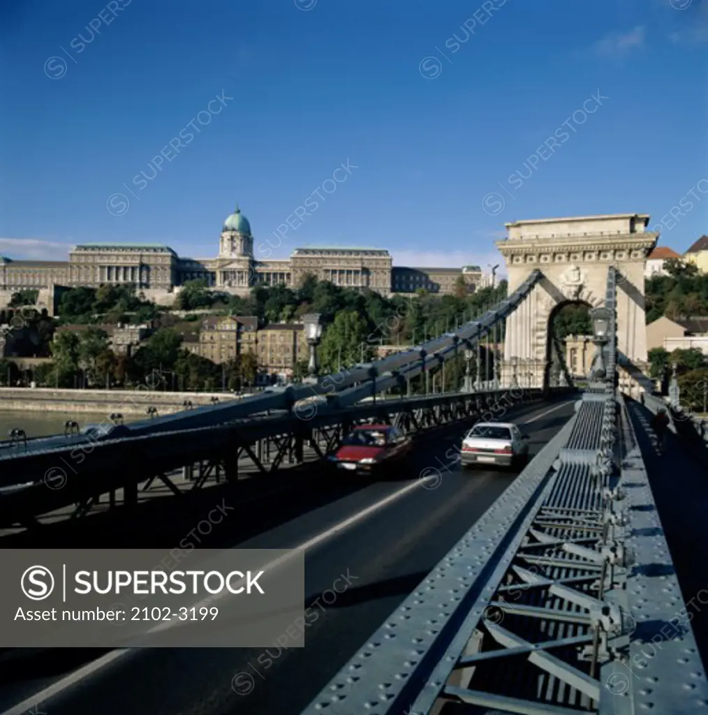 Two cars on a bridge, Chain Bridge, Budapest, Hungary