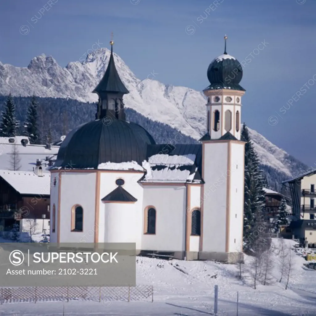 Chapel on a snow covered land, Seekirchl Chapel, Seefeld, Austria