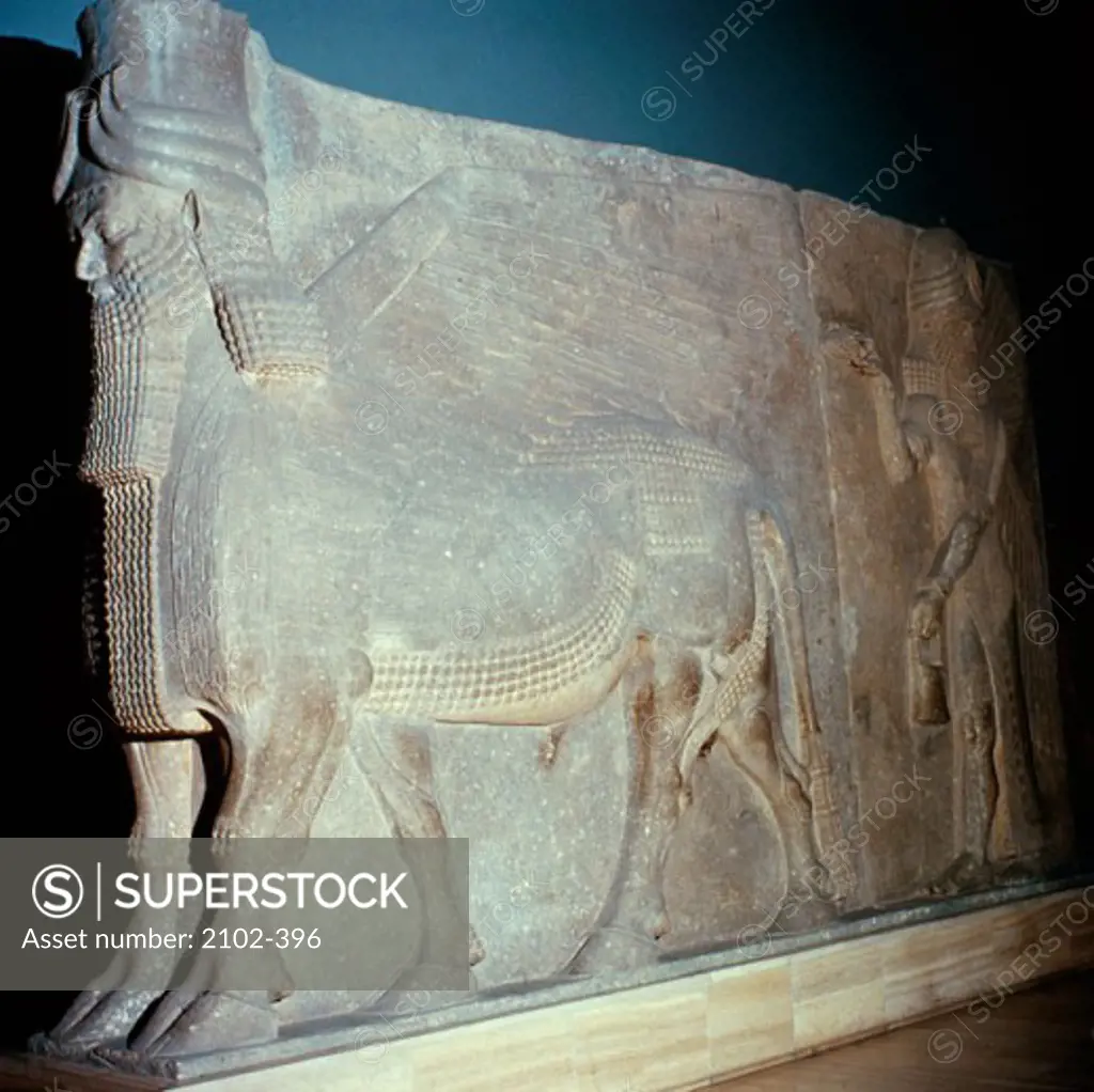 Lamassu (Winged Bull) from the Palace of Sargon II Ancient Near East Iraq National Museum, Baghdad, Iraq