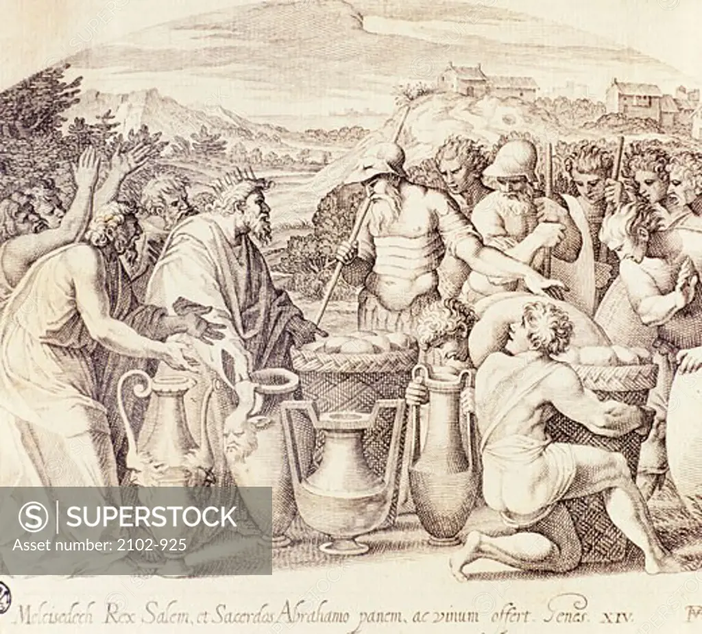 Melchizedek, King Of Salem And Priest, Offers Abraham Bread And Wine Artist Unknown Engraving