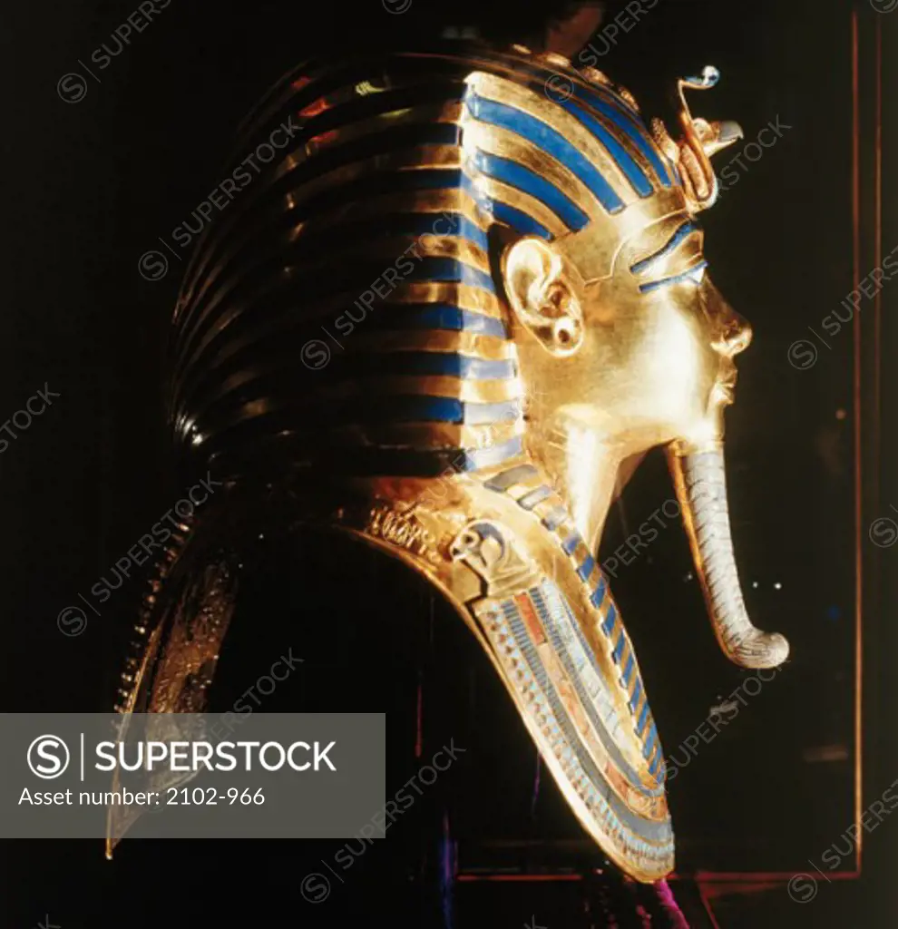 Gold Mask Of Tutankhamun  1342 BCE Egyptian Art(- ) Gold Inlaid W/Jewels Egyptian Museum, Cairo, Egypt 