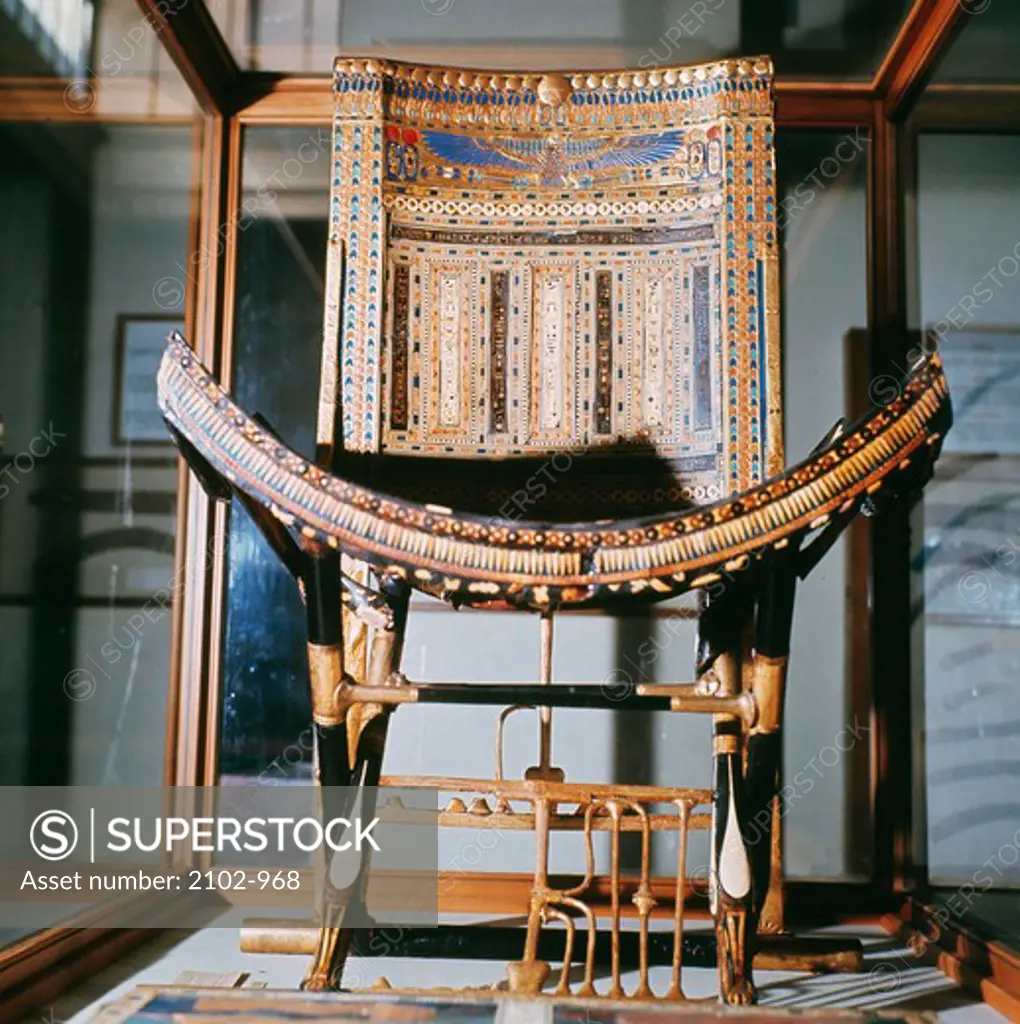 Egypt, Cairo, Egyptian National Museum, Close up of throne of Tutankhamun