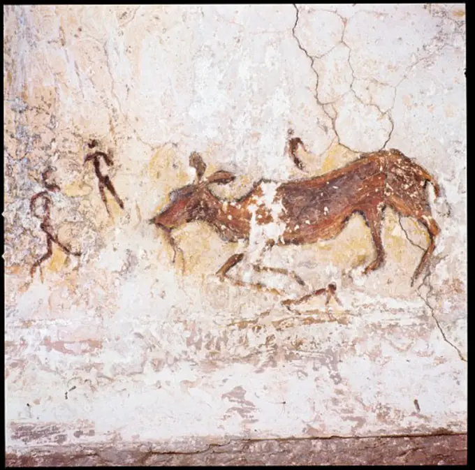 African Cave Painting-Hunting Scene Prehistoric Art