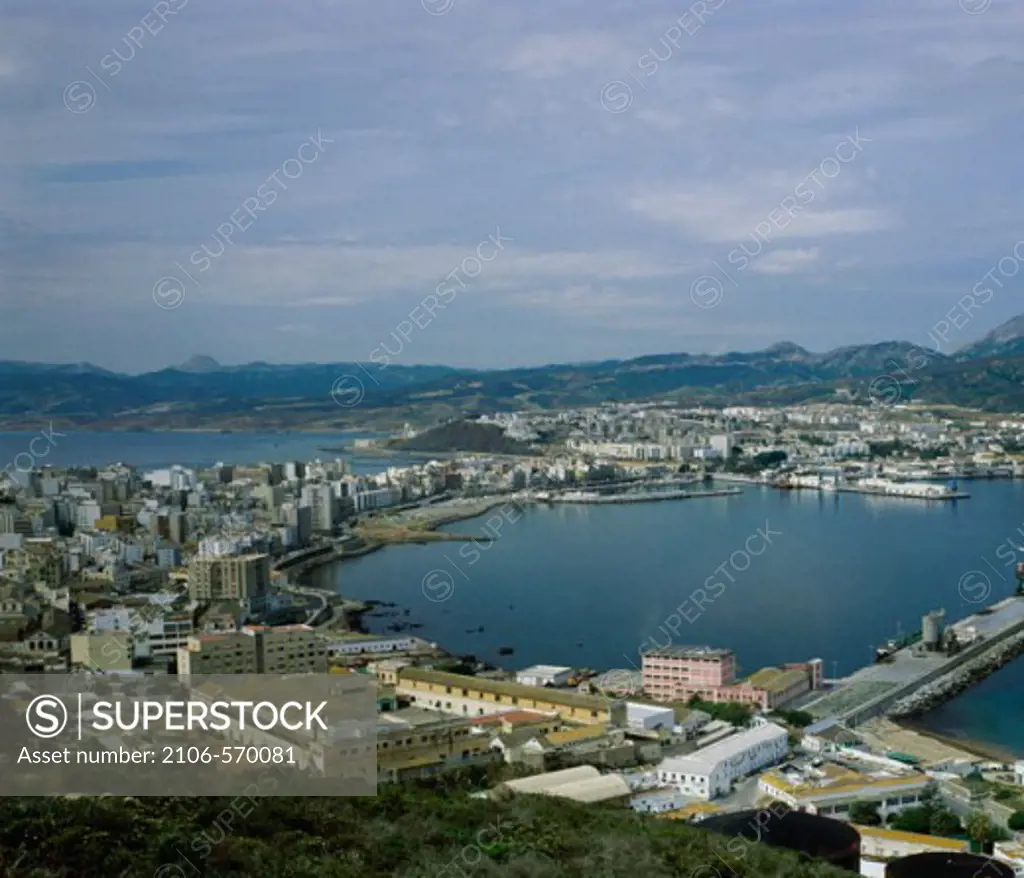 Aerial view of a coastal city, Ceuta, Morocco