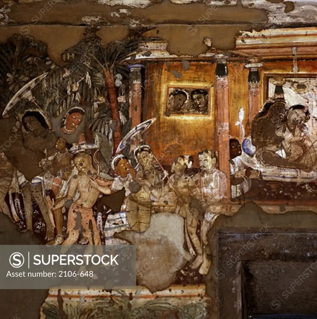 Frescoes in Cave No. 17 Cave Paintings Ajanta Caves Maharashtra India
