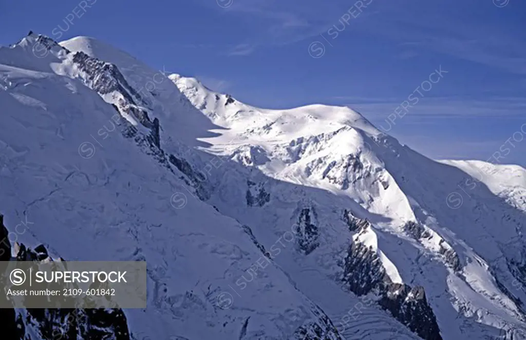 Mont Blanc and the Dome du Gouter from the Aguille du Midi above Chamonix, France