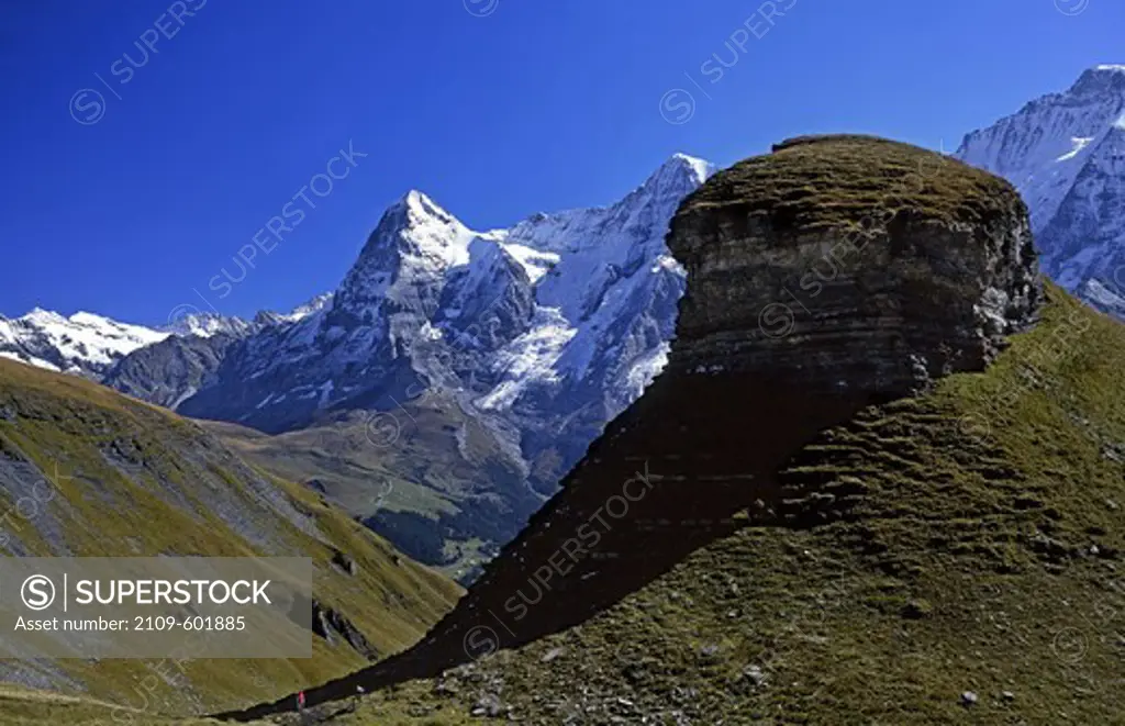 Murren with Mt Eiger, Mt Monch and Mt JUngfrau in the background, Bernese Oberland, Switzerland