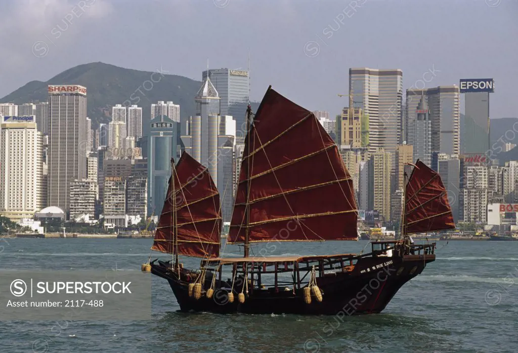 Junk in the sea, Victoria Harbor, Hong Kong, China