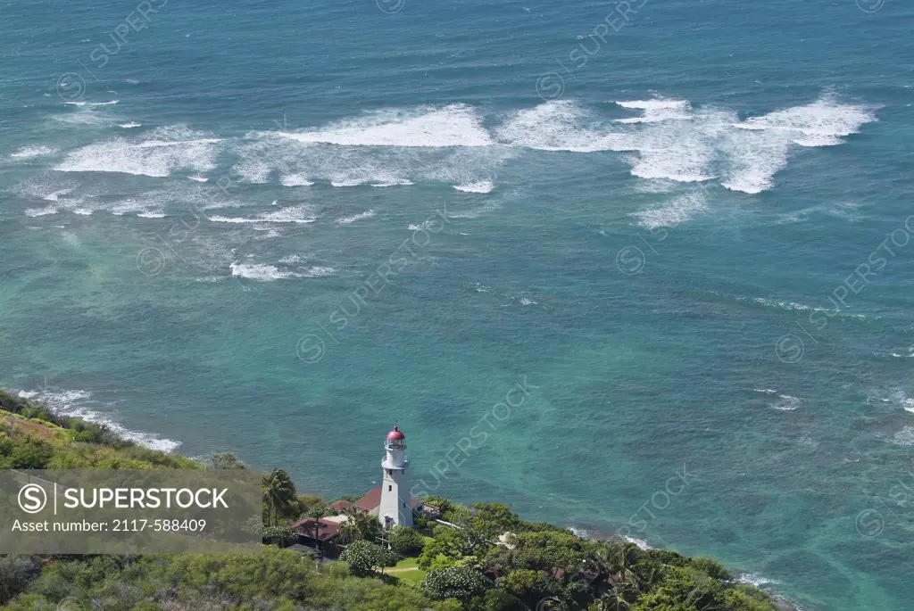 Lighthouse on an island, Diamond Head Lighthouse, Honolulu, Oahu, Hawaii, USA