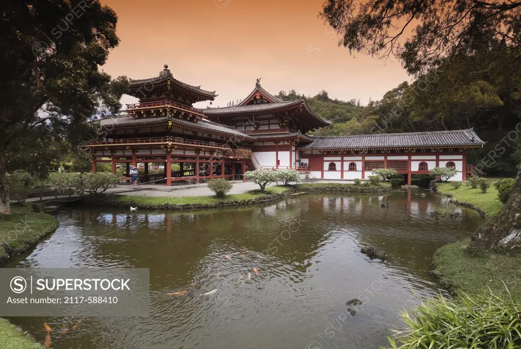 Temple in a memorial park, Byodo-In Temple, Valley Of The Temples Memorial Park, Oahu, Hawaii, USA