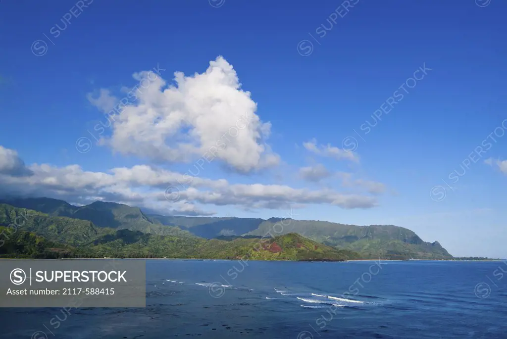 Clouds over the ocean, Hanalei Bay, Kauai, Hawaii, USA