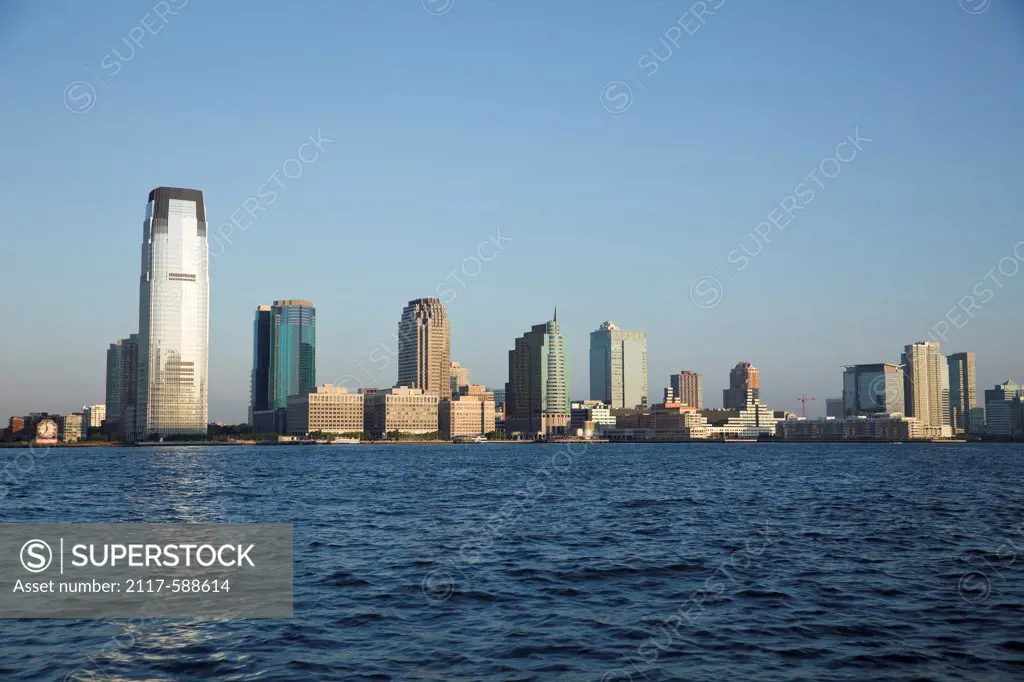 USA, New Jersey, Jersey City seen from Upper New York Bay