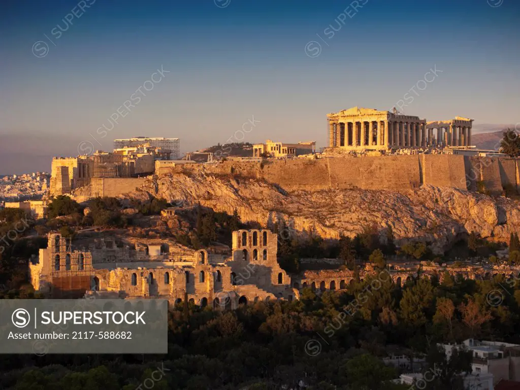 Greece, Athens, Parthenon on Acropolis at sunset